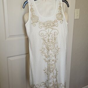 Simply Couture White Beaded Boho Gown With Floral Embordary